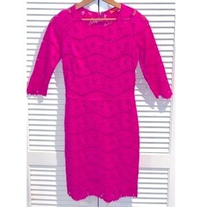 Banjul Hot Pink Mini Lace Dress with 3/4 sleeves Stretchy Small